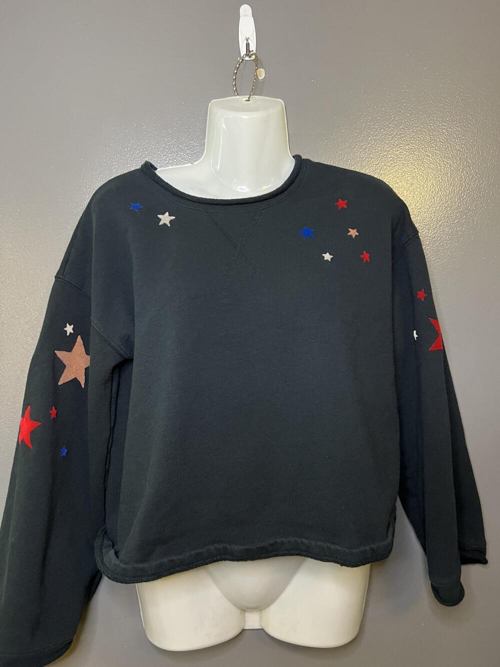 Mile(s) By Madewell Sweatshirt Womens Small Black Star Print Terry Pullover